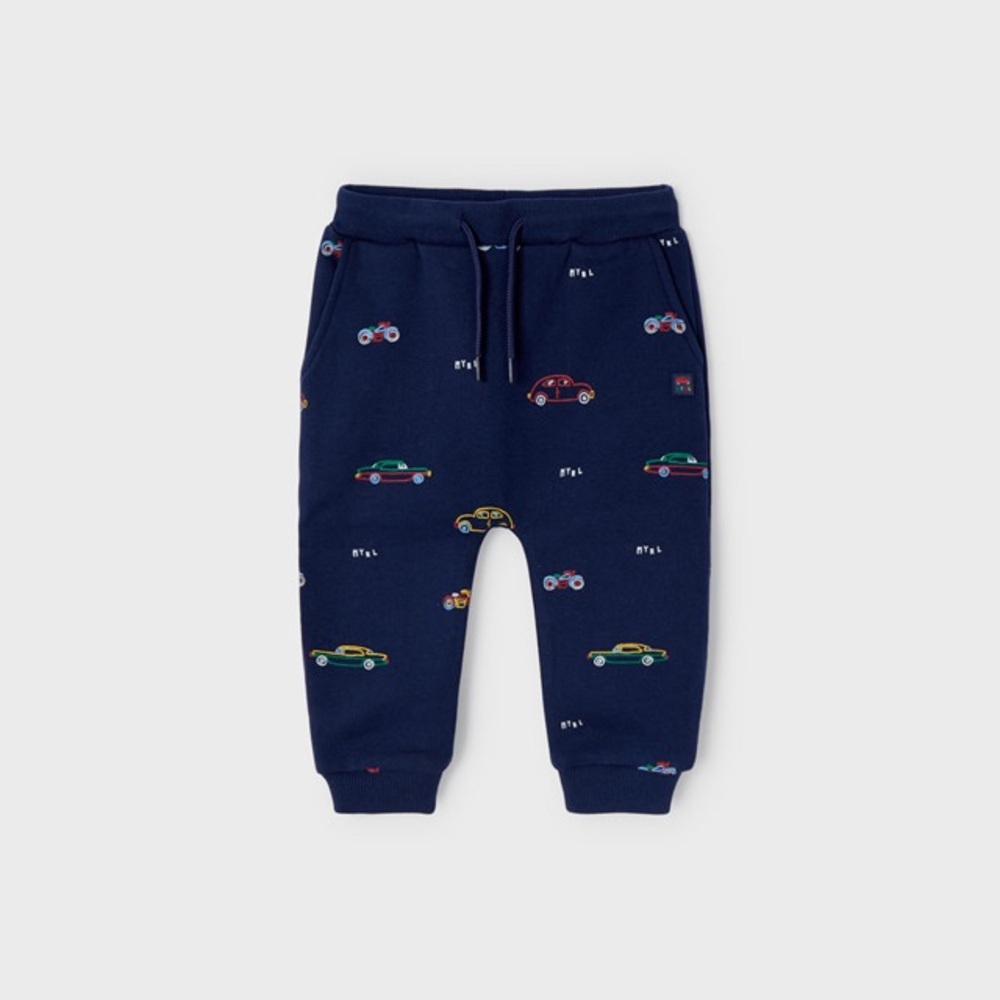 Size 9 months Mayoral Dark Blue Joggers with Vehicle Design